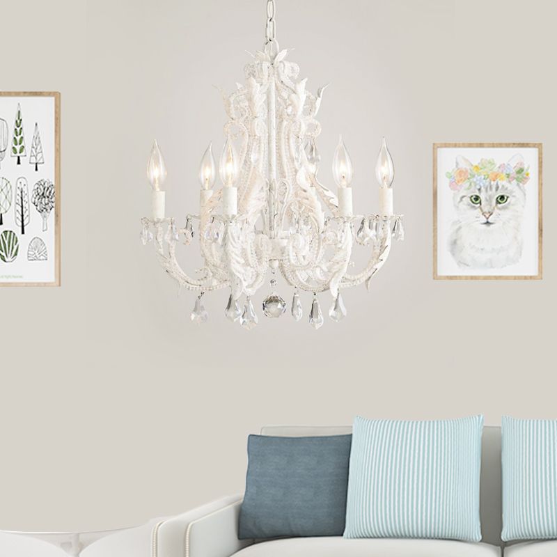 Grey/White Spur Chandelier Modern 5/6 Heads Crystal Ceiling Pendant Light for Living Room