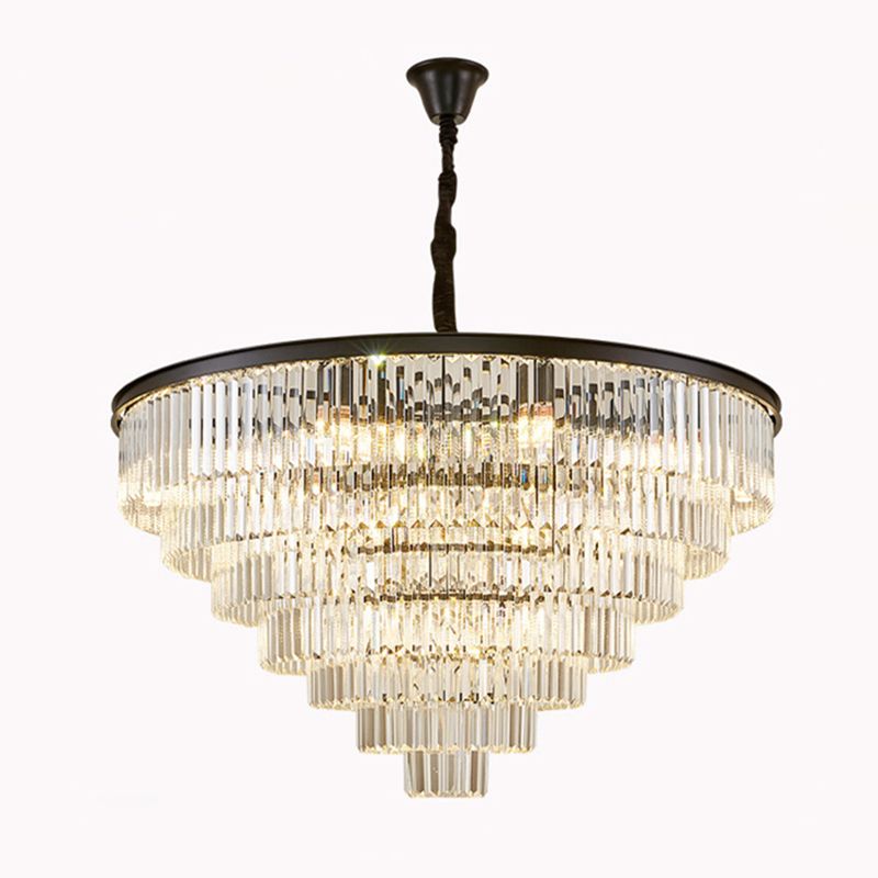 Tiered Tapered Living Room Chandelier Light Clear Crystal Simplicity Pendant Light Fixture