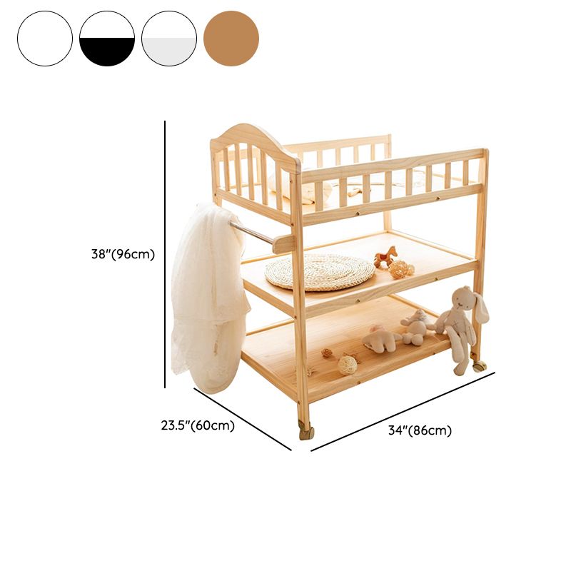 Pine Wooden Baby Changing Table with Pad and Storage Arch Top Changing Table
