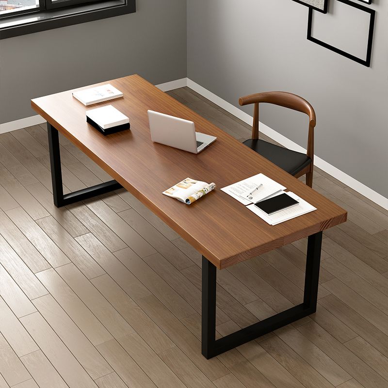 Rectangular Solid Wood Desk with Pine Wood Top and Black Legs