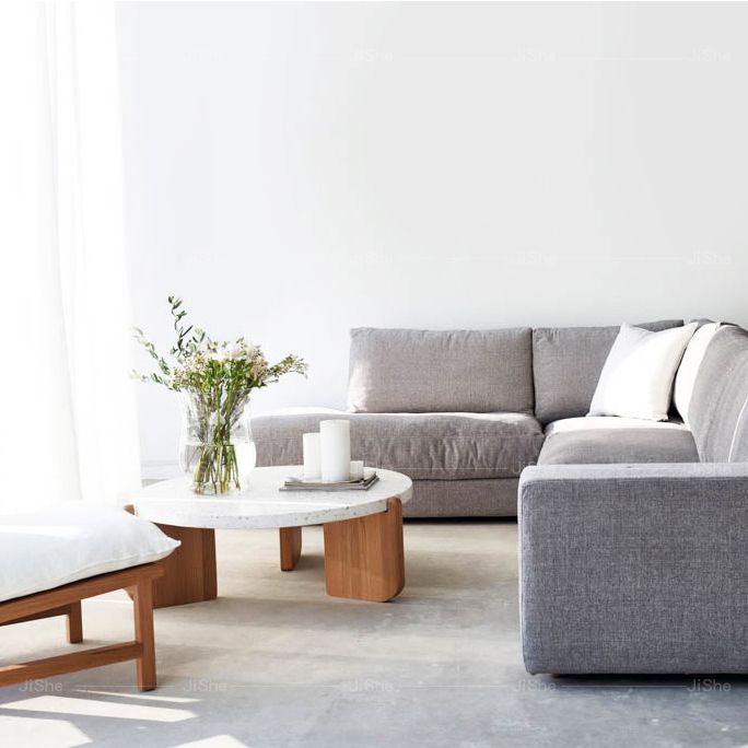 Modern Minimalist Round Coffee Table 3 Legs Terrazzo Cocktail Table in White