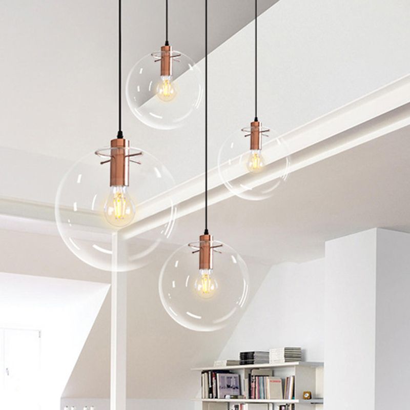 Transparent Glass Ball Suspension Light with Metallic Lamp Holder Modern Simplicity Single Light Hanging Pendant for Bedroom