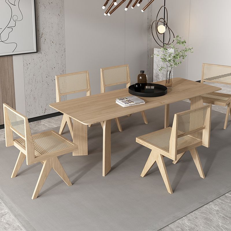 Simple Kitchen Standard Dining Table Solid Wood Khaki Dining Table with 4 Legs Base