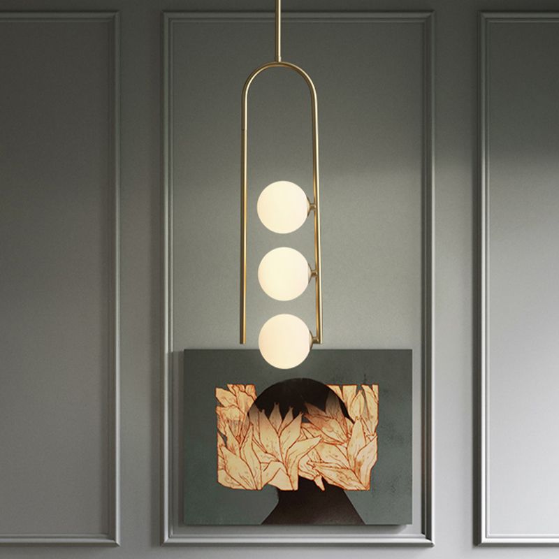 Gold Globe Semi Flush Simple 3 Bulbos de vidrio marfil Techo de techo Luz de luz para comedor