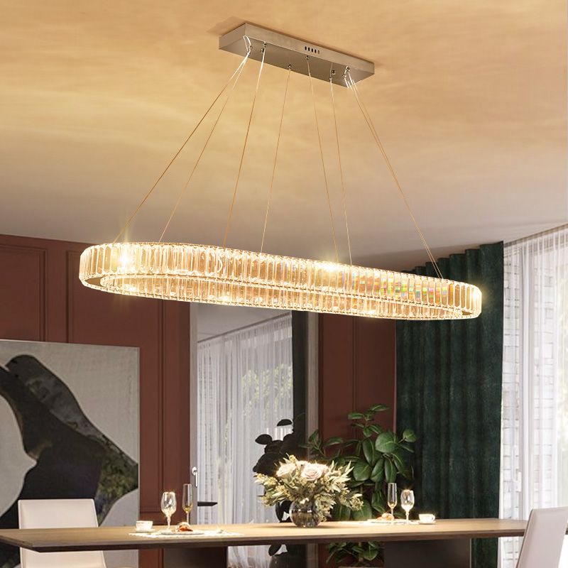 Oval Clear Crystal LED Island Light Fixture Modern Ceiling Pendant Light