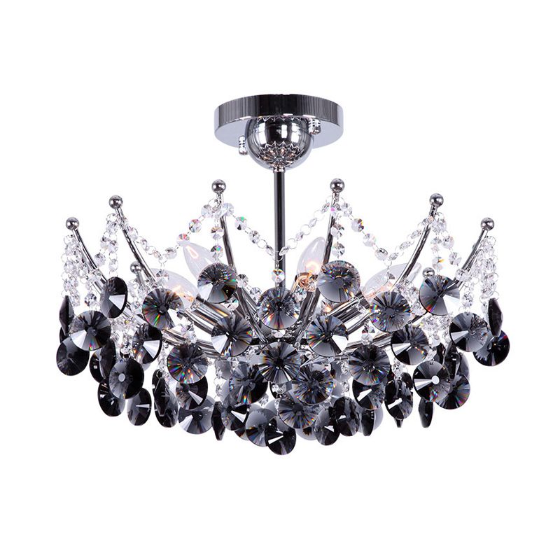 Crystal Dome Semi Flush Lighture Modern 5 Lights Borgoña/Smoke Grey/Amber Ceiling Light, 16 "/19.5" de ancho