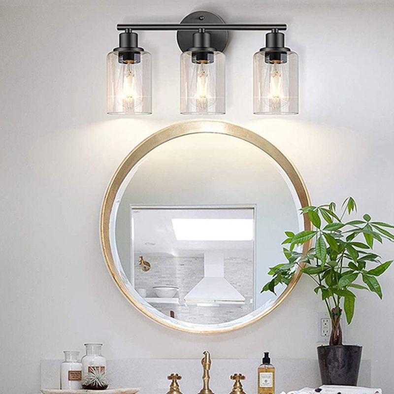 3 Lights Clear Glass Wall Mounted Light Fixture Industrial Cylinder Wall Mount Light for Bathroom
