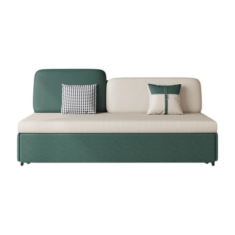 Contemporary Armless Cotton Blend Sofa Bed in Green with 2 Pillows
