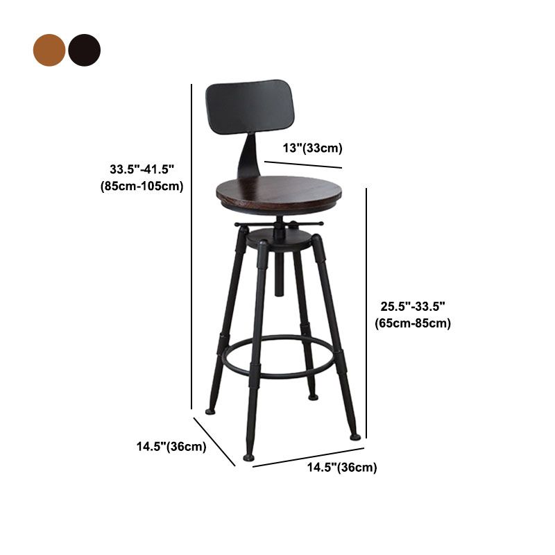 Industrial Metal Barstool Footrest Wood Counter Stool in Matte Finish