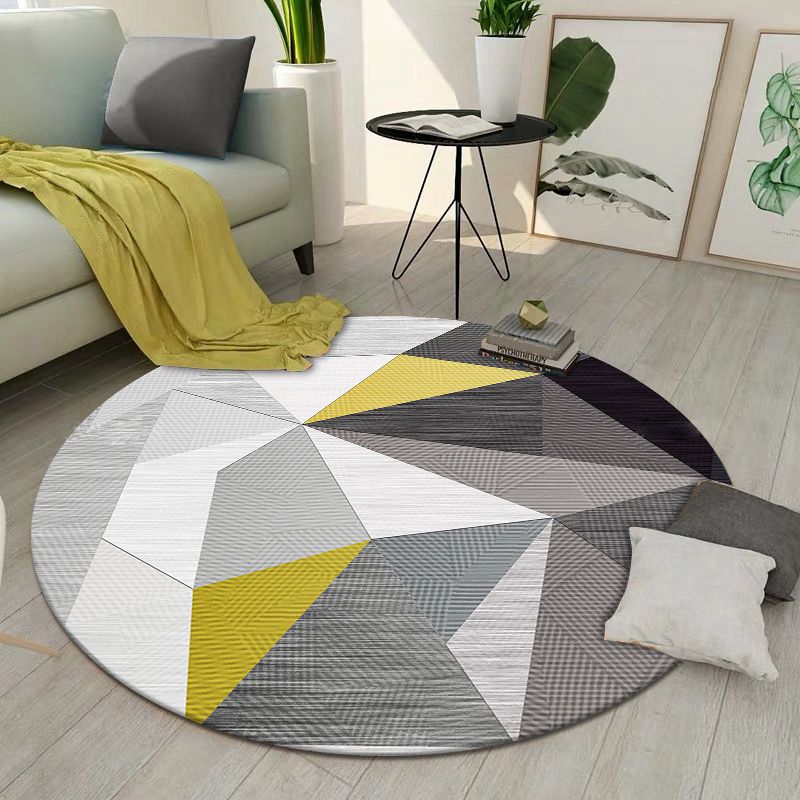 Comfort Bedroom Rug Multi Colored Geometric Print Carpet Polyster Non-Slip Backing Stain-Resistant Rug