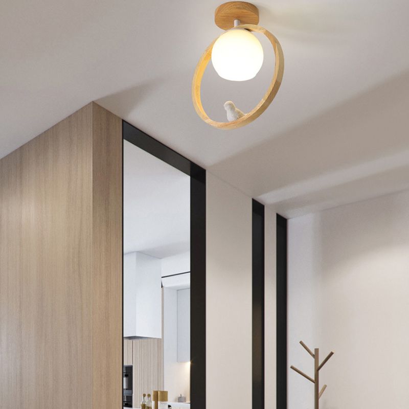 Log Color Globe da incasso in stile moderno e conciso, apparecchio da soffitto per interni in legno con paralume in vetro