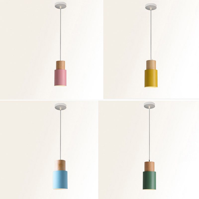 Lámpara colgante de 1 luz de estilo colgante de estilo macarrón con madera para dormitorio