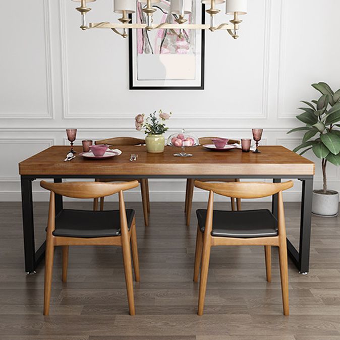 Solid Wood Top Dining Table Rectangle Pine Wood Table with Sled Base in Black