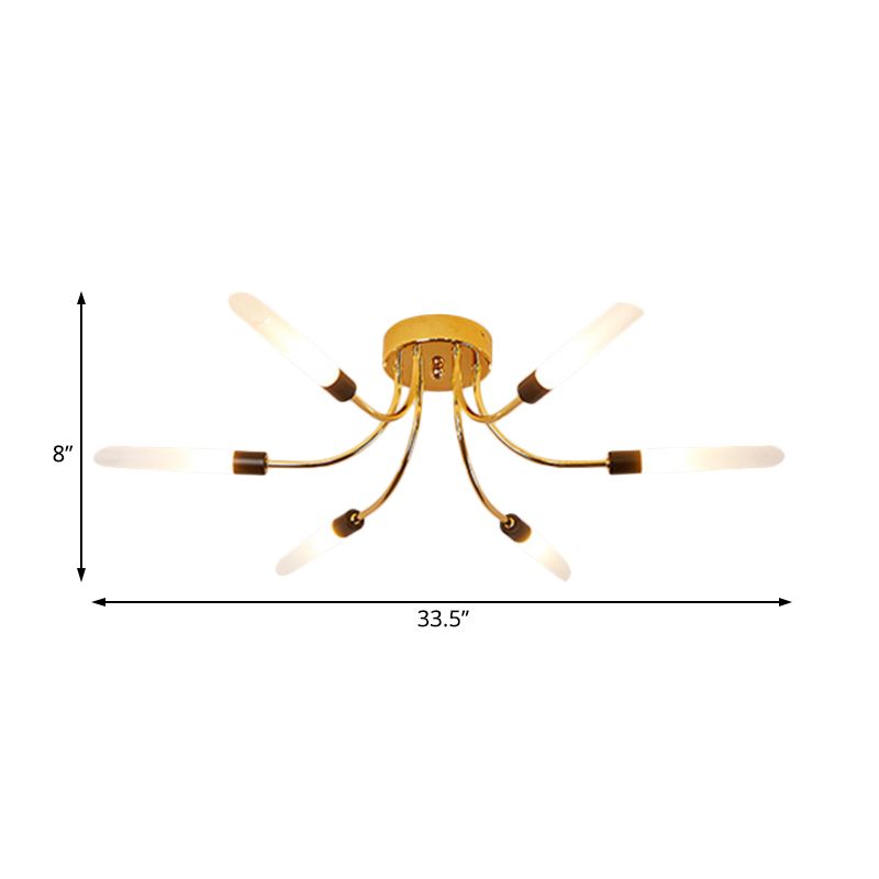 Metall Sputnik Semi Flush Mount Lampe mit weißem Glasrohr Schatten zeitgenössischer 6/8 Lichter LED Gold Semi Flush Deckenleuchte
