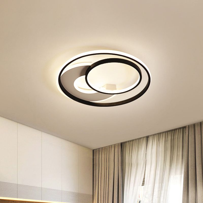 Metal Circular Flush Mount Contemporary 16"/19.5" Wide LED Flush Light Fixture in Black, Warm/White Light