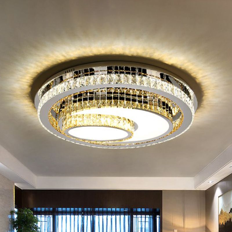 Stainless Steel Flush Mount Recessed Lighting Simple Beveled Crystal Prisms LED Living Room Ceiling Fixture