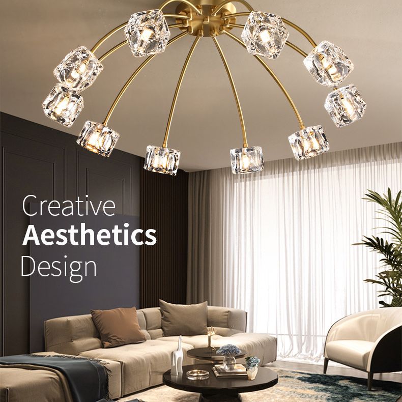 Crystal Glass Shade Semi Flush plafondlicht in moderne luxe stijl koperen LED spoeling Mount
