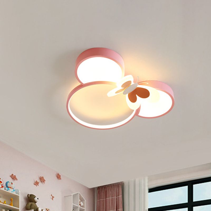 Mouse Head and Butterfly Ceiling Flush Kids Style Acrylic LED Pink/Yellow/Blue Flush Mount Lighting