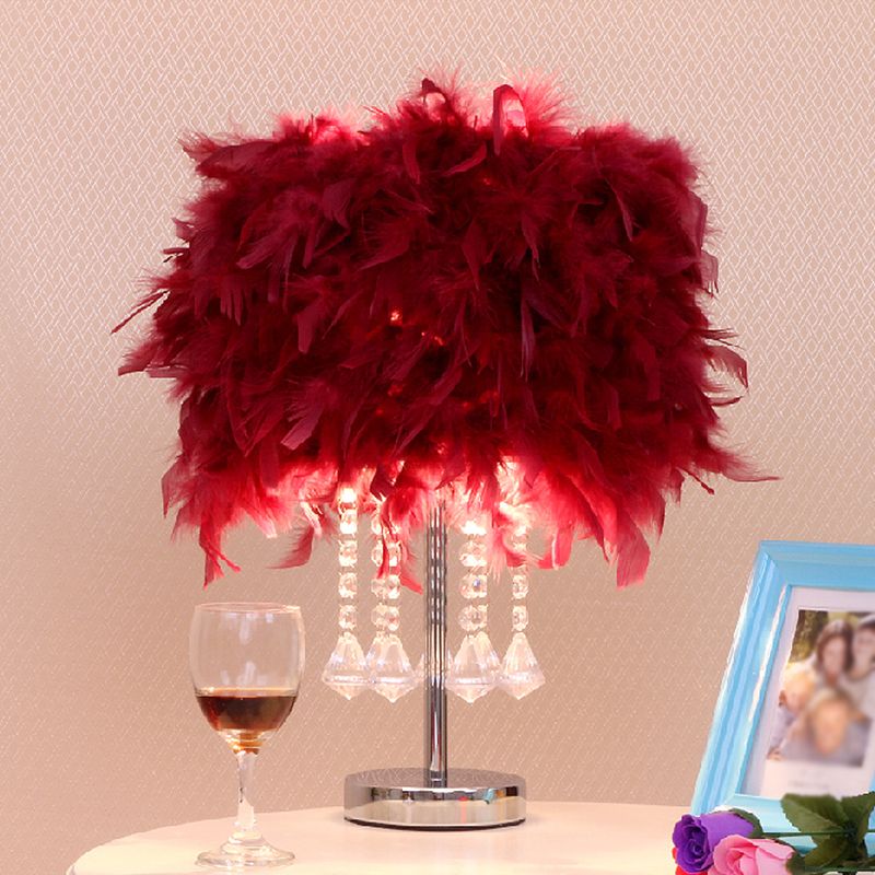 Runde Esstischtisch Leichte Feder 1 Kopf moderne Nachtlampe in Rot/Rosa/Rose Rot mit Kristalltropfen