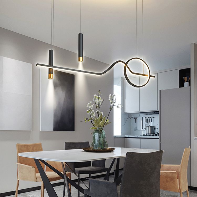 Modern Minimalist Style Linear Chandelier Lighting Fixtures Metal Island Ceiling Light