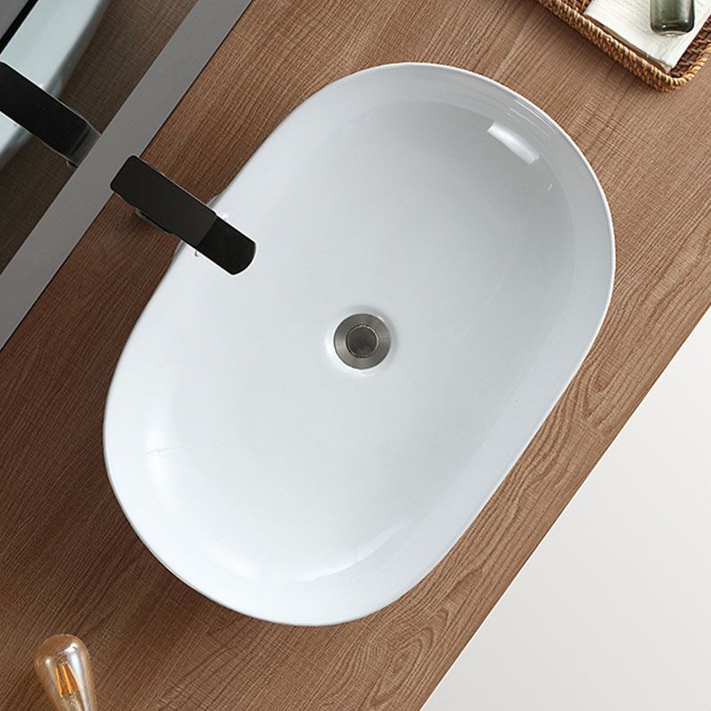 Contemporary Bathroom Sink Solid Color Vessel Bathroom Sink with Overflow