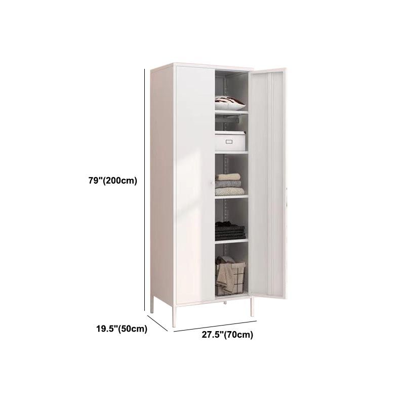 White Steel Wardrobe Cabinet with Adjustable Shelves Modern Wardrobe Closet
