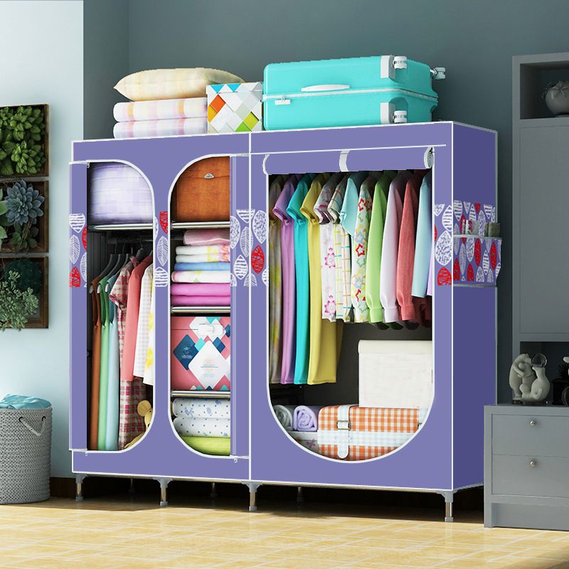 Contemporary Style Steel Wardrobe 3-door Wardrobe Closet with Legs