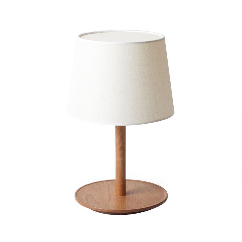 Minimalism Tapered Shade Nightstand Light Fabric 1-Light Bedroom Table Lighting in Wood
