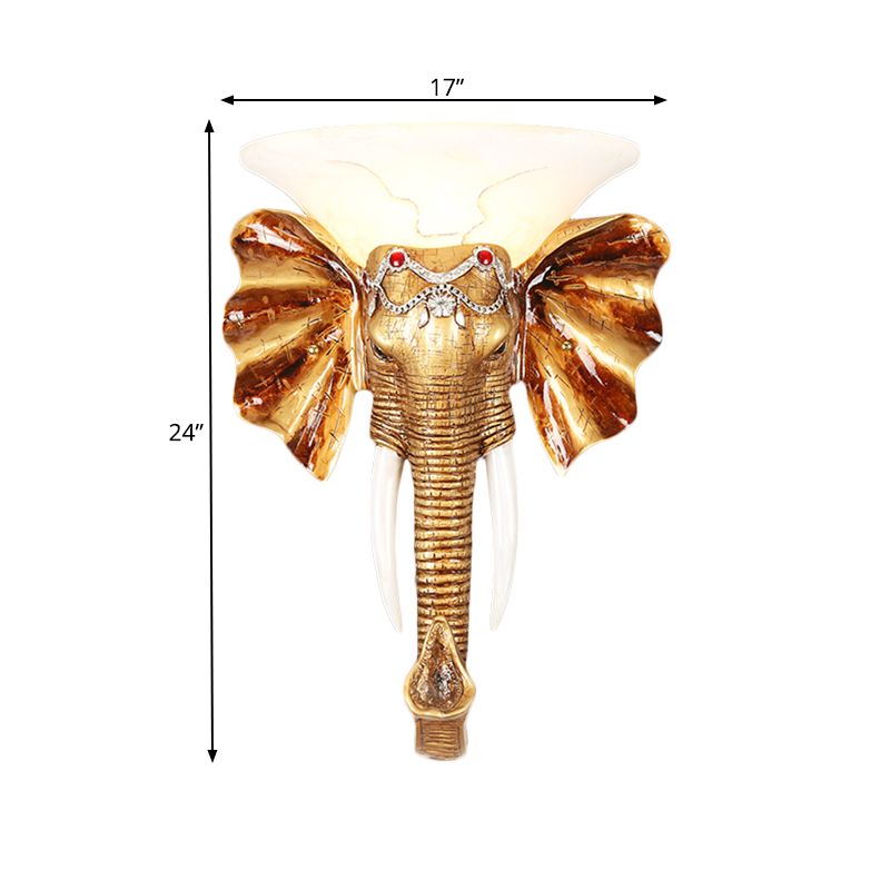 12.5"/17" W Resin Elephant Flush Wall Sconce Exquisite Colonial 1 Bulb Gold Finish Wall Mounted Lighting