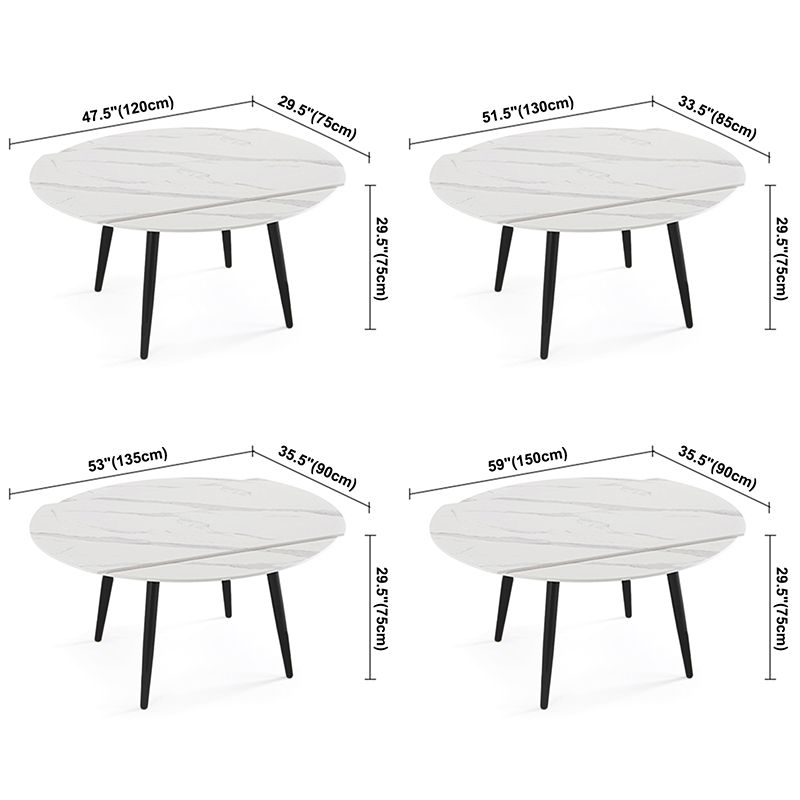 Modern Style Sintered Stone Dining Table White Round Table with Metal Base for Home