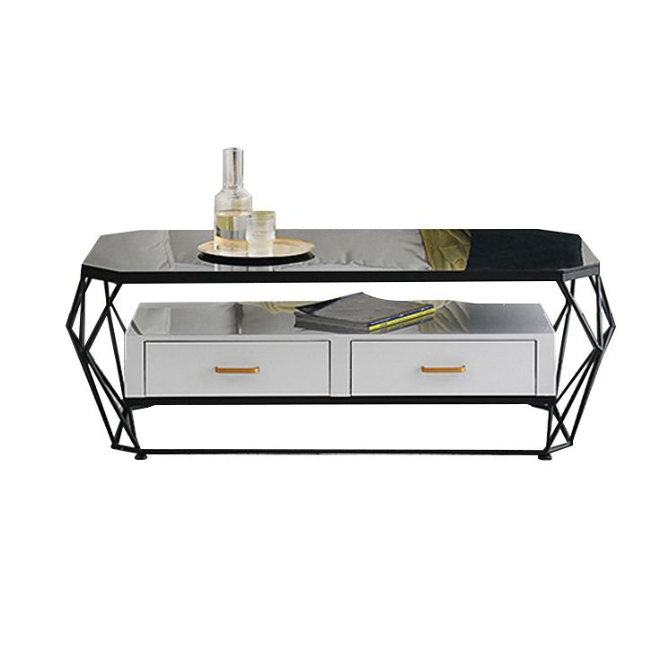Modern Frame Coffee Cocktail Table Rectangular Glass Top Cocktail Table with Drawer