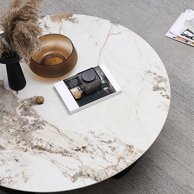 Stone Top Coffee Table with 3 Metal Legs 15.75 Inch High for Living Room