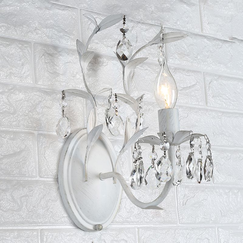 Silver 1/2 Lights Wall Mounted Light Rustic Metal Candelabra Sconce Light with Crystal Drop