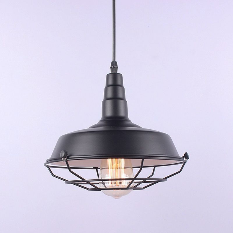 Industrial Style Dining Room Pendant Light Metal Barn Shade Hanging Lamp with Cage
