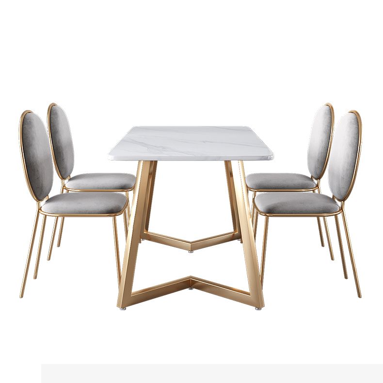Glam Iron Dinette Set 1/2/5 Pieces Rectangle Sintered Stone Top Dining Table Set