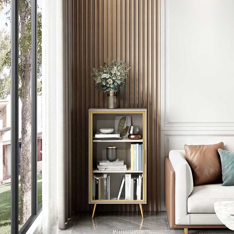 Glam Engineered Wood Bookcase Standard Closed Back Bookshelf with Cabinets