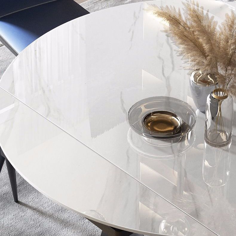 Modern Style Sintered Stone Dining Room Table Round Home Table with Metal Base