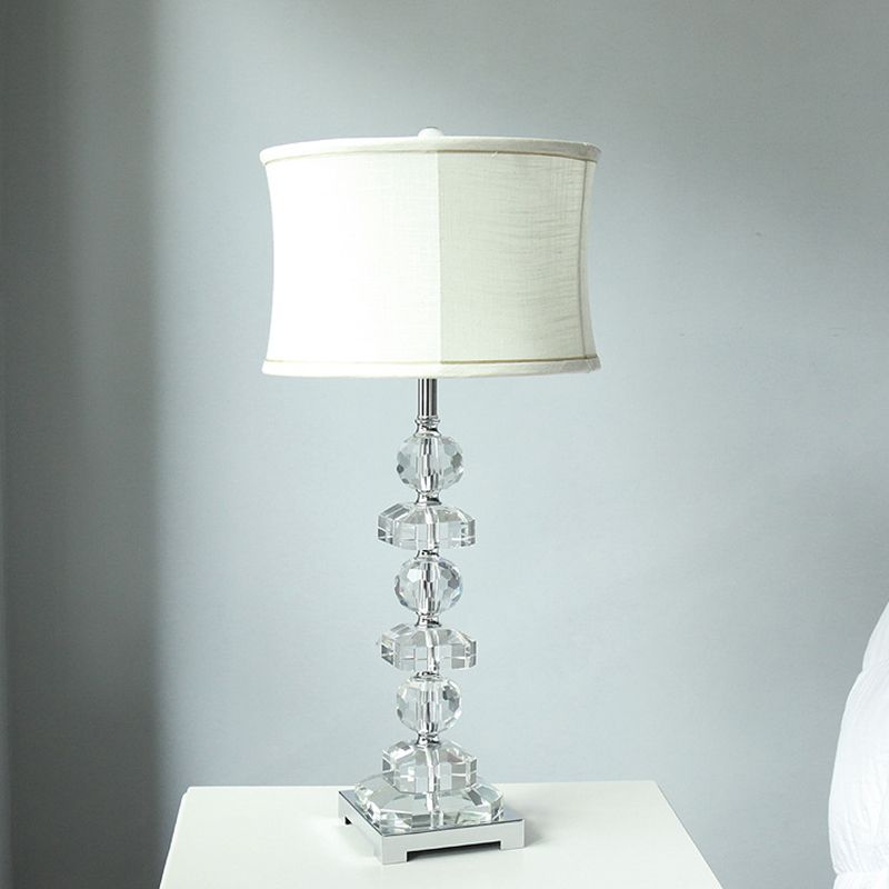 Lampe de table à tambour blanche moderne 1 éclairage de table de nuit en cristal clair pour le salon