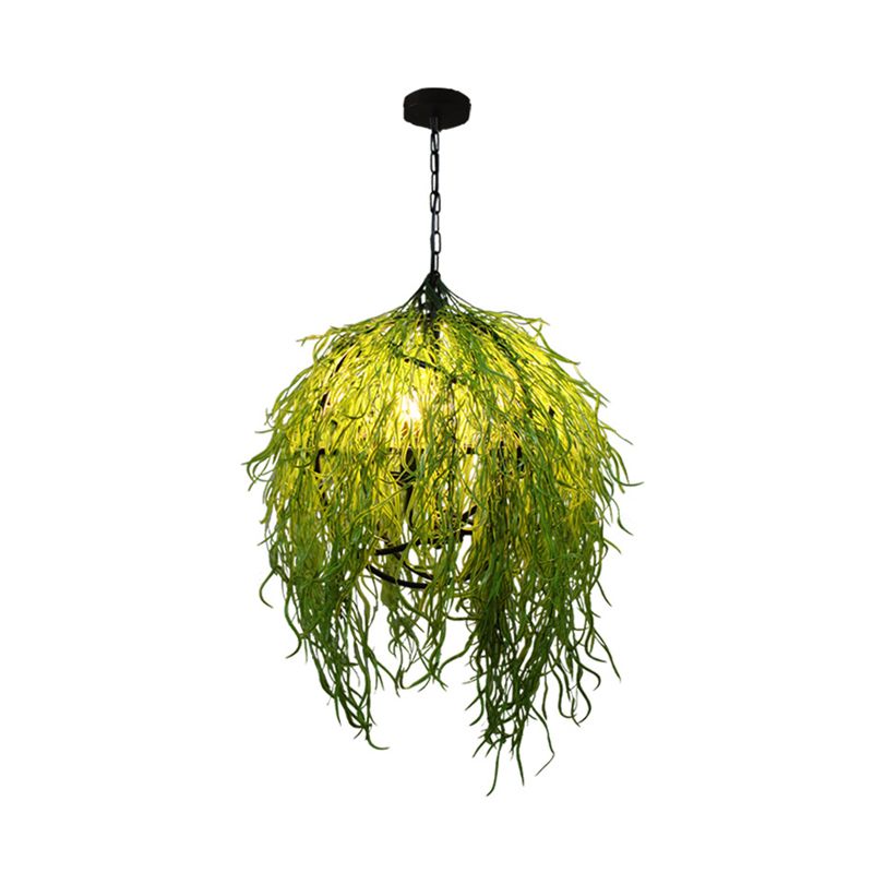 Industrial Plant Pendant Light Fixture 3/4 Bulbs 18"/21.5" Wide Metal LED Hanging Lamp Kit in Green for Restaurant