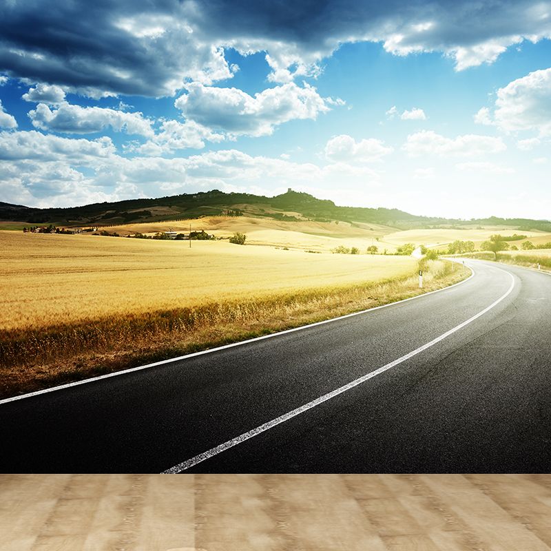 Quiet Roadway Scenery Mural Decal for Dining Room Summer Wall Covering, Customised