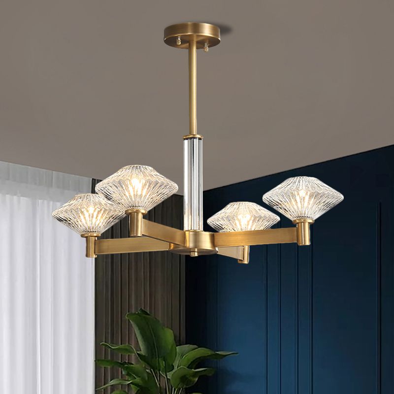 4/6 lampen hanglang kroonluchter traditionele rhombische kristal radiale suspensieverlichting in goud