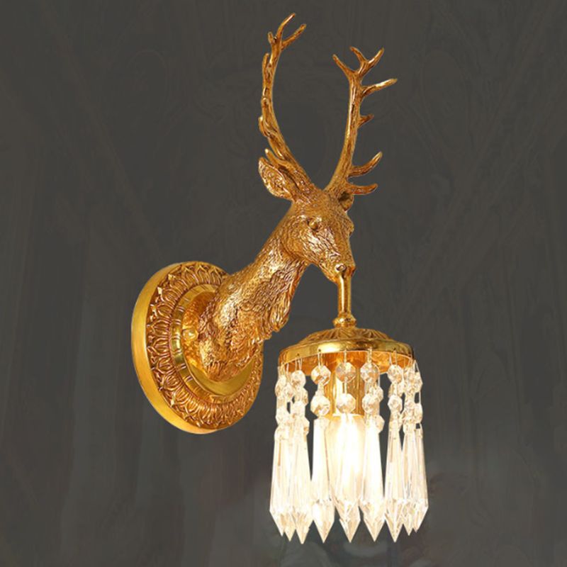 Unique Shape Crystal Wall Sconces Modern 1-Light Wall Mount Light Fixture in Gold