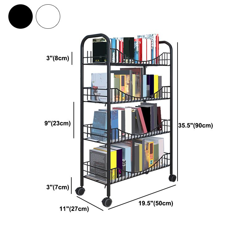 Contemporary Metal Bookshelf with Wheels Open Back Bookcase for Living Room