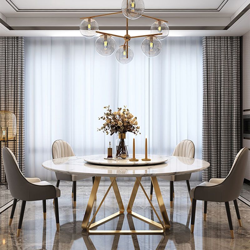 Round Dining Table Set 1/4/5/7/9 Pcs Marble Dining Table with Upholstered Chairs
