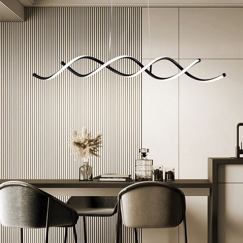 Silicone Black LED Island Light in Modern Simplicity Aluminium Linear Pendant Light for Dining Room