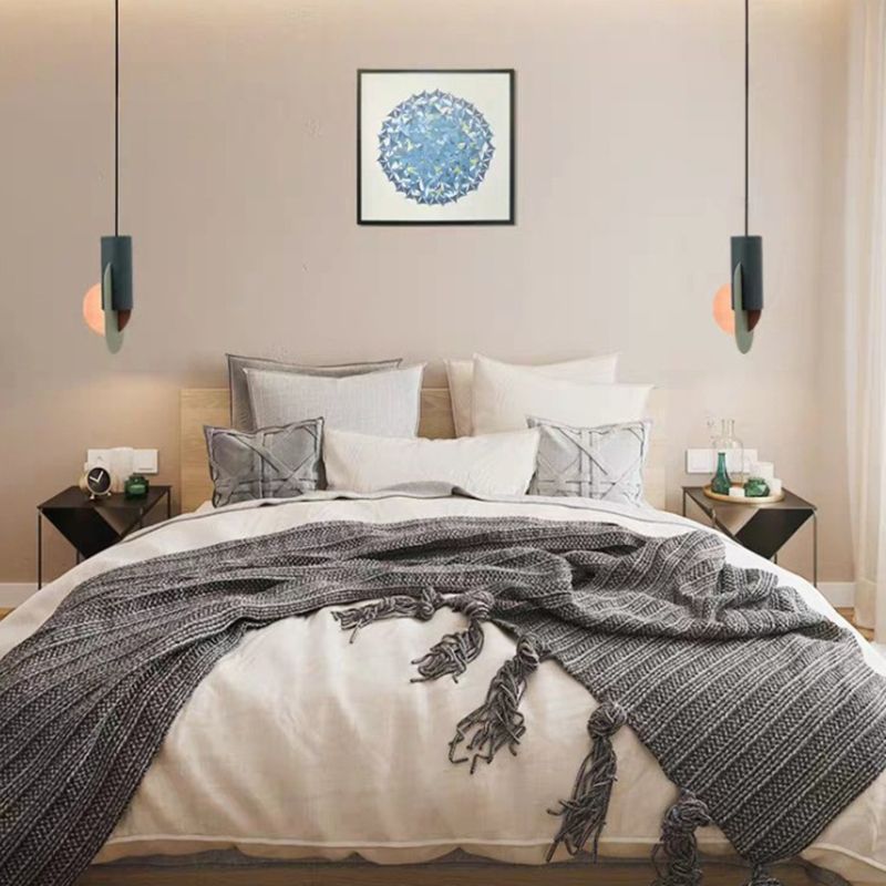 Geometric Colorblock Pendant Lighting Macaron Metal 1-Light Pink-Green-Grey Ceiling Light