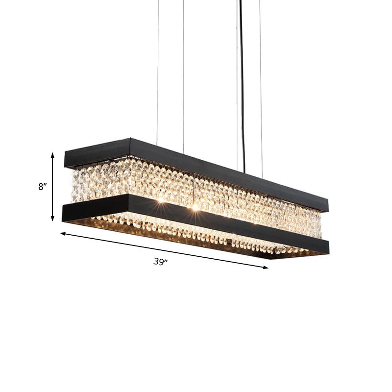 Black/Gold Rectangle Hanging Lighting Contemporary Clear Crystal 6/7/9 Lights Island Pendant Lighting