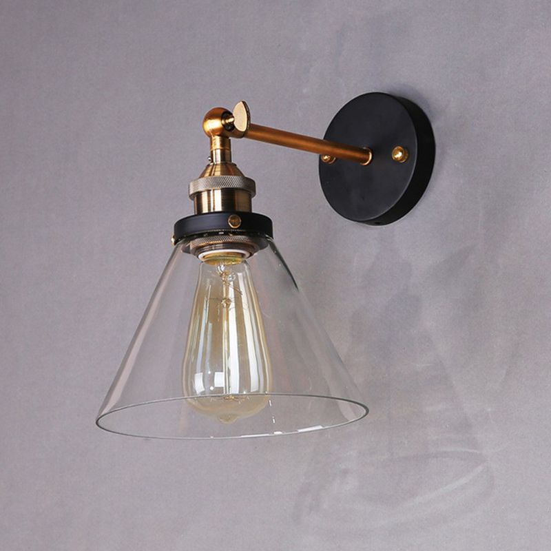Conical Shaded Clear Glass Wall Lighting Antique Single-Bulb Corridor Wall Lighting