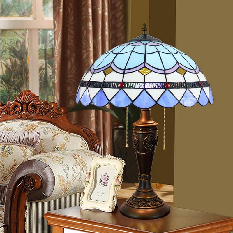 Tiffany Style Table Lamp 2 Lights Desk Lamp with Glass Shade for Bedroom