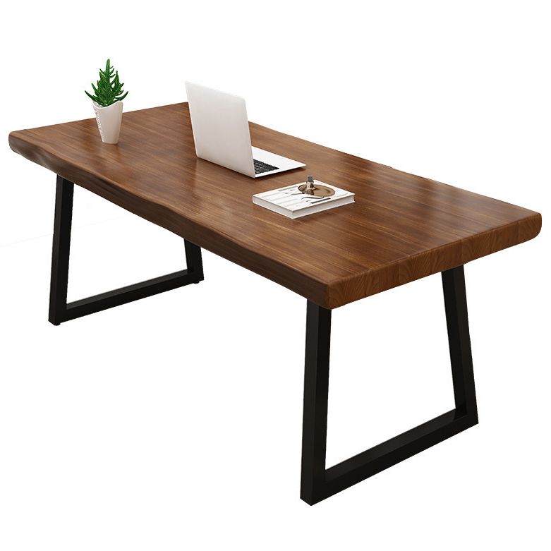 Modern Style Office Desk Brown Solid Wood Irregular Writing Desk